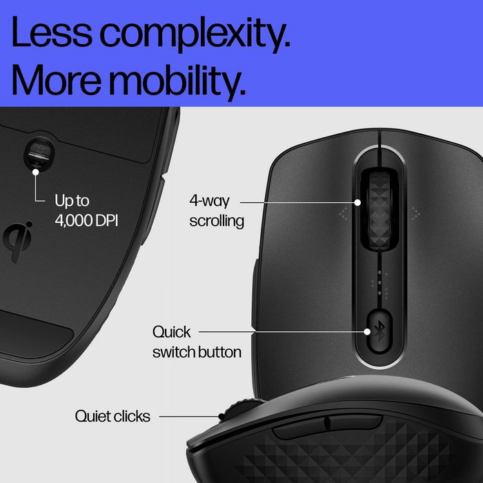 HP 695 Ratón Inalámbrico Recargable Bluetooth Qi Multi-dispositivo 6 Botones Programables