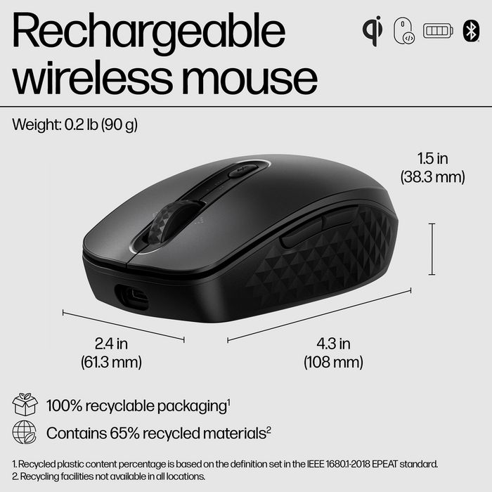 HP 695 Ratón Inalámbrico Recargable Bluetooth Qi Multi-dispositivo 6 Botones Programables
