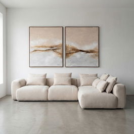 Sofá Chaise Longue Derecha Crema Tejido 307 X 202 X 81 cm