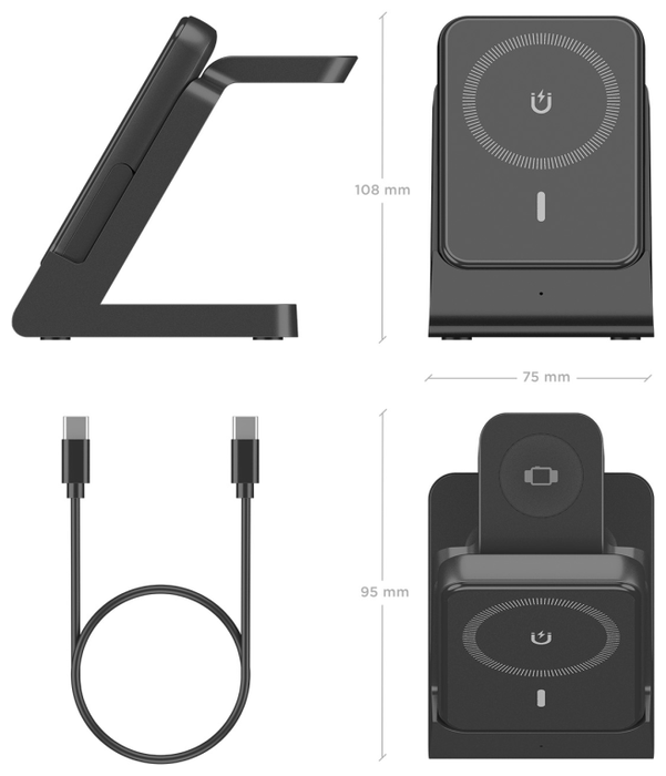 AISENS Cargador Inalámbrico 4 en 1 15W con Power Bank 5000mAh Negro