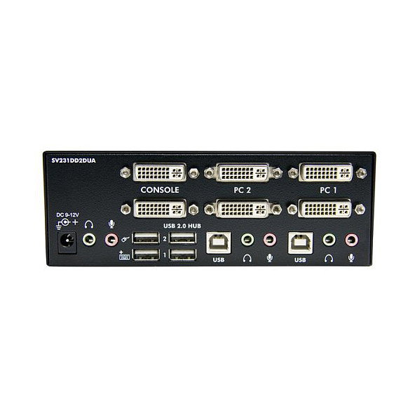 StarTech Conmutador KVM Switch de 2 Puertos para Doble Monitor DVI, USB y Audio, Resolución 2048 x 1536, Compatible con Windows, Mac, Linux