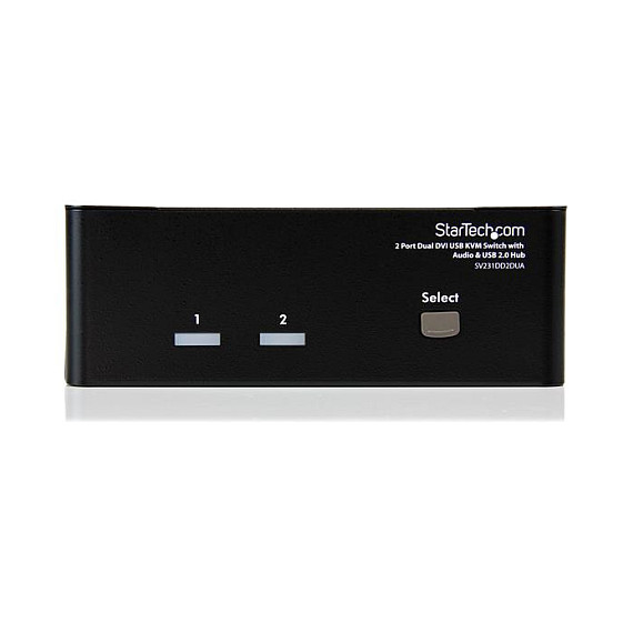 StarTech Conmutador KVM Switch de 2 Puertos para Doble Monitor DVI, USB y Audio, Resolución 2048 x 1536, Compatible con Windows, Mac, Linux