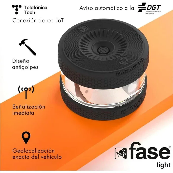 FASELIGHT Baliza Luz de Emergencia V16 Homologada DGT con Geolocalización NB-IoT eSIM 12 años, Sustituye Triángulo, Obligatoria 2026 + Gafas de Conducción Antirreflejo de Regalo