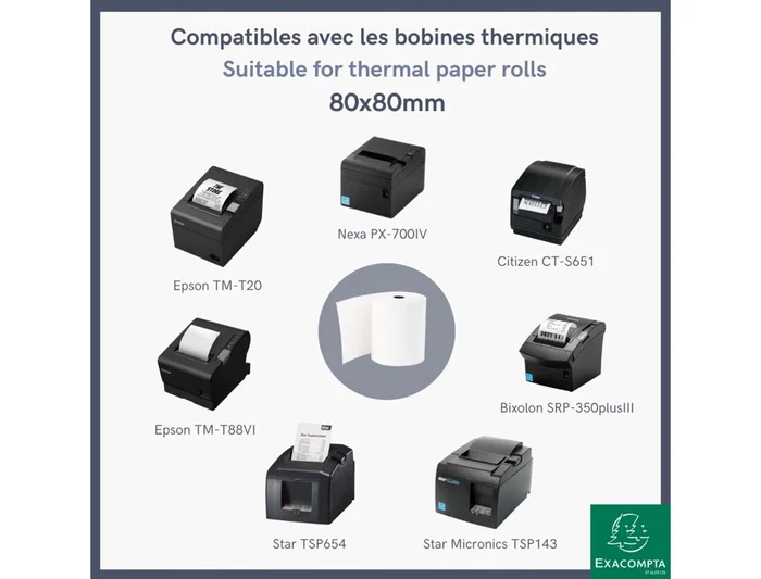 Exacompta Rollo Sumadora Térmico 80x70 mm 48 g/m2 Sin BPA