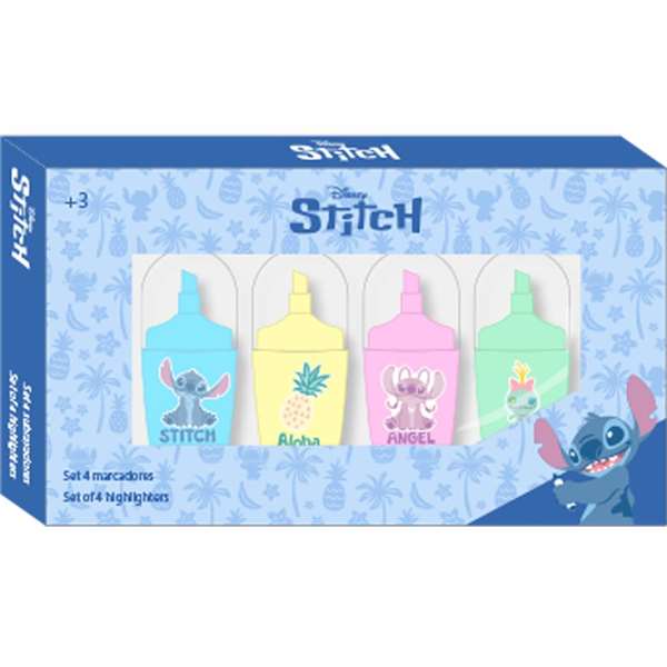 Safta Set de 4 Rotuladores Fluorescentes Stitch Stationery Safta Set de 4 Rotuladores Fluorescentes Stitch Stationery