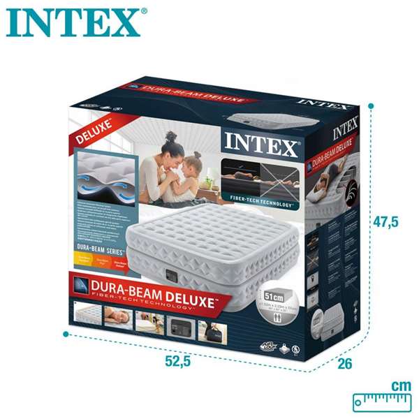 Intex Cama de Aire Queen Suprem Air-Flow 51 cm Soporta 272 Kg con Bomba Eléctrica Incorporada y Tecnología Fiber-Tech