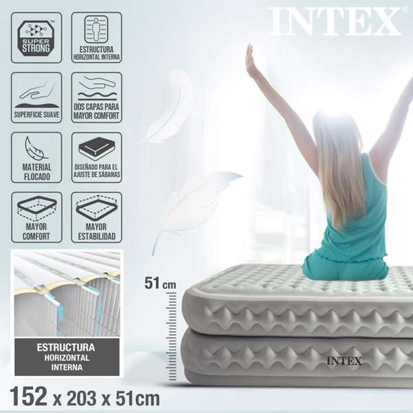Intex Cama de Aire Queen Suprem Air-Flow 51 cm Soporta 272 Kg con Bomba Eléctrica Incorporada y Tecnología Fiber-Tech