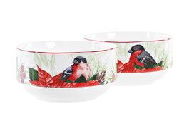 DKD Home Decor Bol Navidad Tradicional Porcelana Rojo Verde 4 Unidades 13.5 x 13.5 x 7 cm