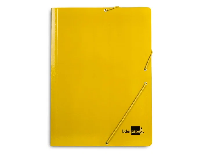 Liderpapel Carpeta Gomas Tres Solapas Cartón Plastificado Folio Color Amarillo