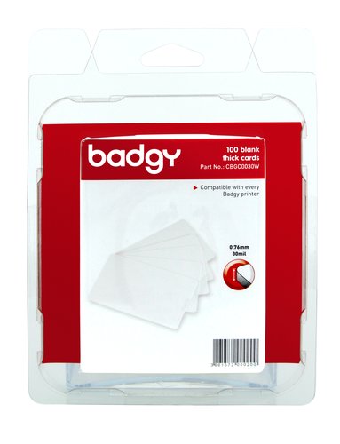Badgy Tarjeta de PVC Blanca Gruesa 0,76 mm Pack de 100