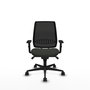 Silla de oficina Alares con mecanismo Sincro tapizada con Tela color Negro. Equipada con lumbar 1D, Brazos 1D y Ruedas 65mm nailon