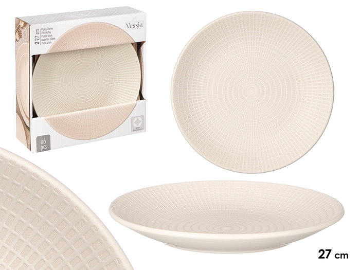 Vessia Plato Llano 27 cm Beige Grabado en Cerámica (Set de 12) Vessia Plato Llano 27 cm Beige Grabado en Cerámica (Set de 12)