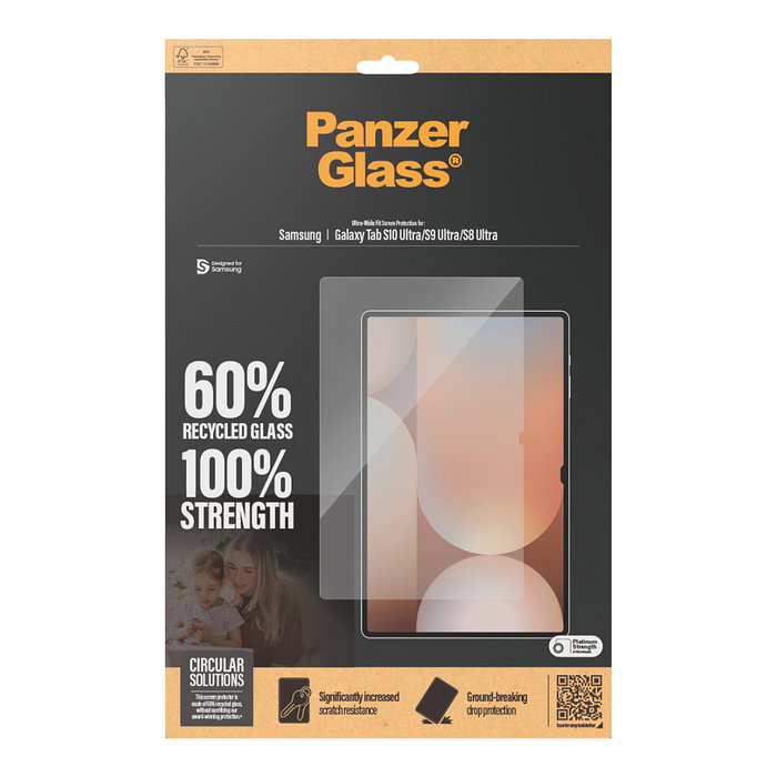 PanzerGlass Protector de Pantalla Vidrio Templado para Samsung Galaxy Tab S8 Ultra, S9 Ultra, S10 Ultra Ultra-Wide Fit, Anti-Rayones, 1 Pieza, Transparente