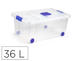 Plasticforte Contenedor N3 Plástico Transparente con Tapa 36 L Resistente Medidas 40x59x25 cm Fabricado en España