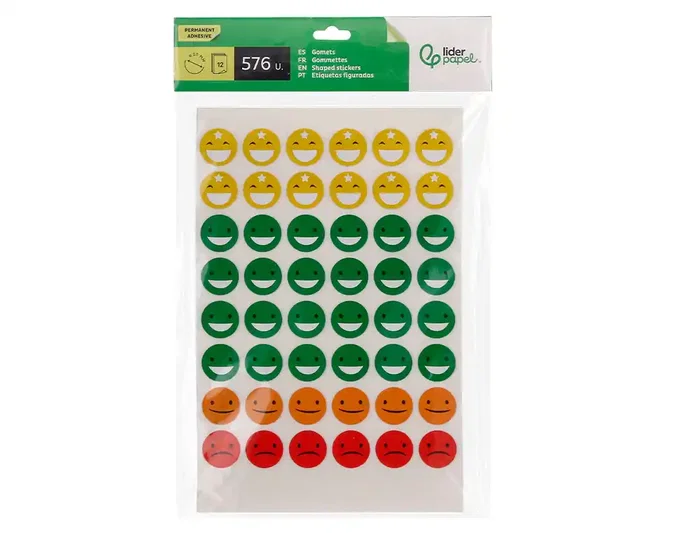 Liderpapel Gomets Escolares Bolsa 12 Hojas 48 Caras Por Hoja Colores Surtidos 20mm Diámetro