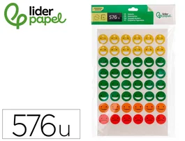 Liderpapel Gomets Escolares Bolsa 12 Hojas 48 Caras Por Hoja Colores Surtidos 20mm Diámetro