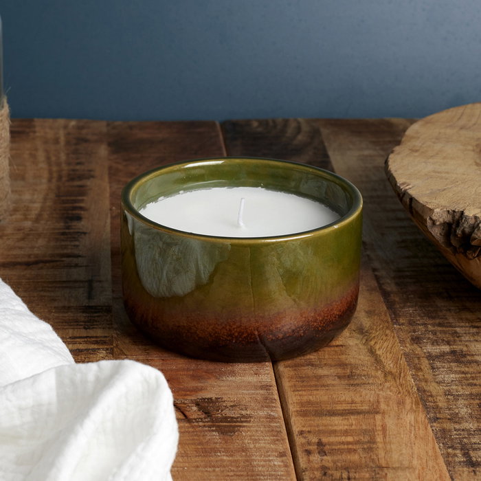 Home Deco Factory Vela Perfumada Natural Cerámica Diámetro 12 cm Especias de Madera Madera de Jengibre Niebla de Madera