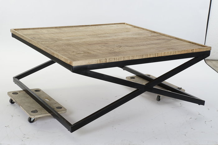 DKD Home Decor Mesa de Centro de Madera y Metal con Bandeja