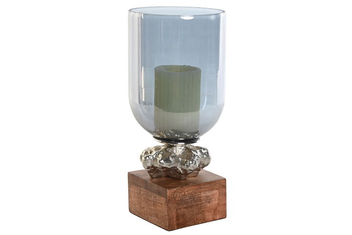 DKD Home Decor Portavelas Moderno Cristal y Aluminio Multicolor 15 x 32.5 x 15 cm (2 Unidades)