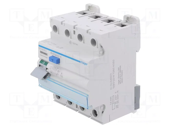 HAGER Interruptor diferencial 40A 100mA 3+N Tipo A HAGER Interruptor diferencial 40A 100mA 3+N Tipo A