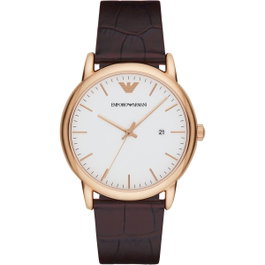 Armani AR2502 con caja oro rosa y correa de piel marrón