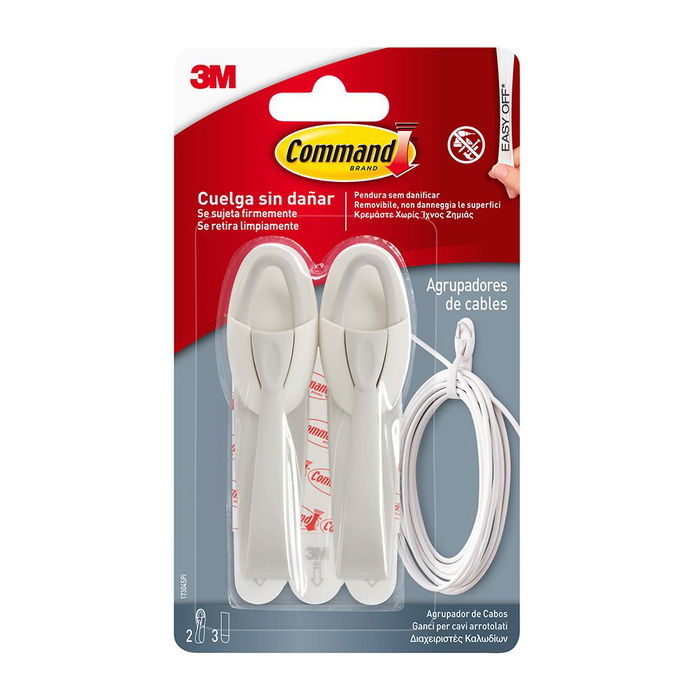 3M Command 17304 - Percha agrupadora de cables, pack de 2 unidades + 3 tiras adhesivas
