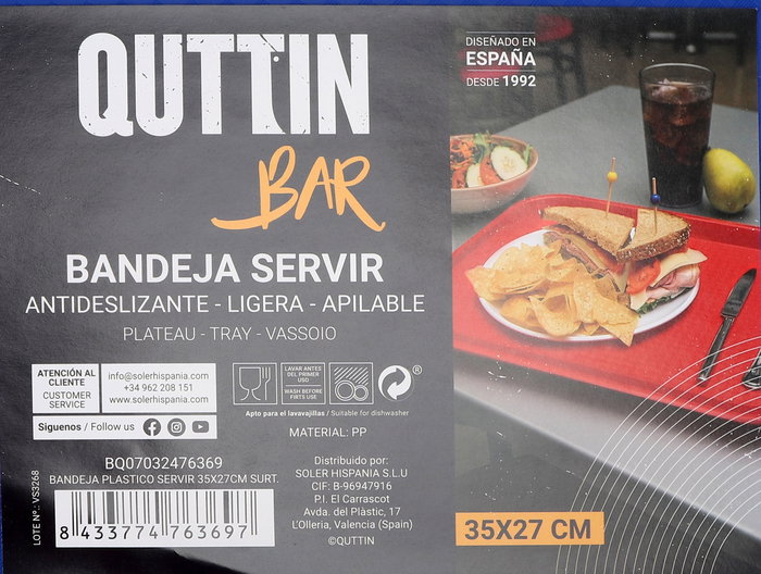 My Bar Bandeja de Plástico para Servir o Picar, 35 x 27 cm, Bar, Surtida (24 Unidades)