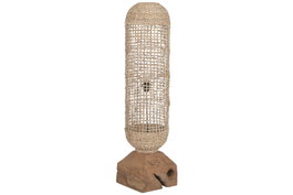 DKD Home Decor Lámpara de Pie de Teca y Fibra Hecha a Mano Natural