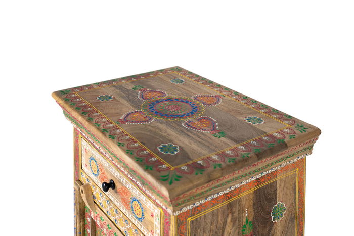GINER Y COLOMER Mesita de Noche de Madera de Mango con Cajón y Puerta, Pintada a Mano, Multicolor GINER Y COLOMER Mesita de Noche de Madera de Mango con Cajón y Puerta, Pintada a Mano, Multicolor