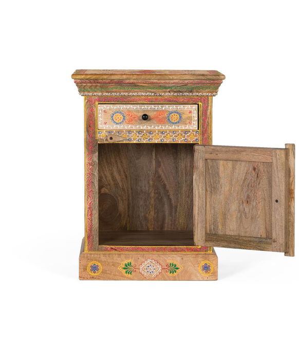 GINER Y COLOMER Mesita de Noche de Madera de Mango con Cajón y Puerta, Pintada a Mano, Multicolor GINER Y COLOMER Mesita de Noche de Madera de Mango con Cajón y Puerta, Pintada a Mano, Multicolor