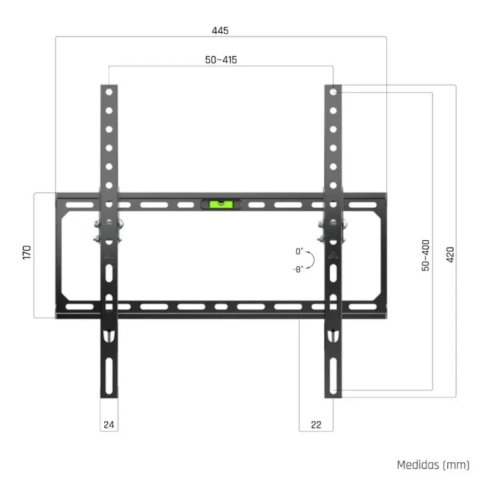 Iggual SPTV15-L Soporte de Pared para TV hasta 75 pulgadas y 45 kg, Inclinación -8°, VESA 50x50 a 400x400 mm, Negro