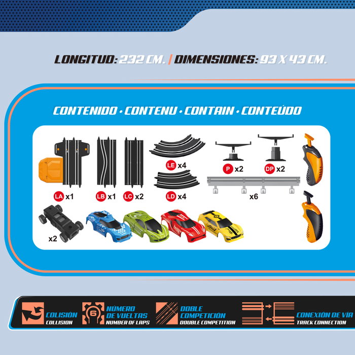 SPEED&GO Pista de Slot Eléctrica con 4 Coches