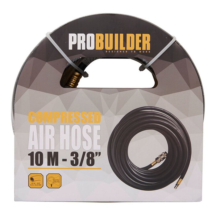 Probuilder Manguera para Aire Comprimido 10m x 15.5mm Caucho Negro 3/8" Montaje Rápido