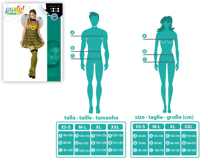 Gollywood Disfraz de Abeja para Mujer Adulto - Conjunto de Vestido, Alas y Diadema con Antenas - Talla M-L