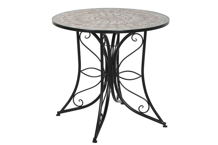 DKD Home Decor Mesa Redonda de Metal y Cerámica Negro