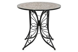 DKD Home Decor Mesa Redonda de Metal y Cerámica Negro
