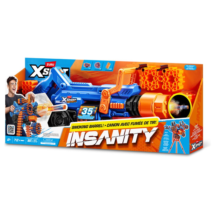 ZURU XSHOT Insanity Blaster Smoke N Barrel - Pistola de juguete con 72 darts, alcance 30m, para ninos 8+ (Ref: 36823)