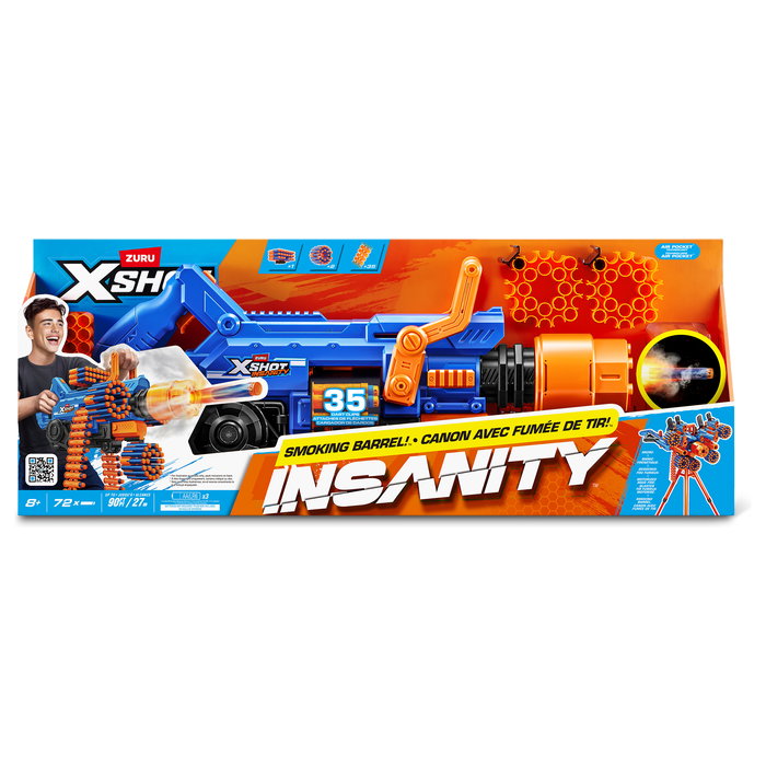 ZURU XSHOT Insanity Blaster Smoke N Barrel - Pistola de juguete con 72 darts, alcance 30m, para ninos 8+ (Ref: 36823)