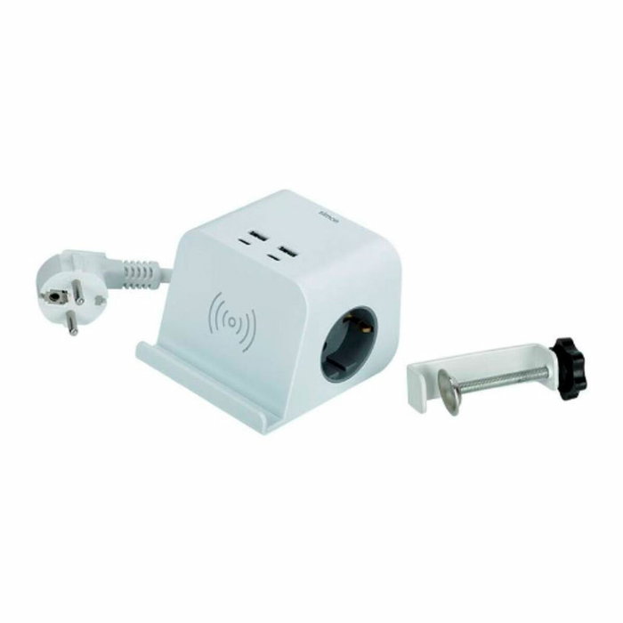Simon Base Combiflat con 2 tomas Schuko, 2 USB-A, 2 USB-C y carga inalámbrica blanca Simon Base Combiflat con 2 tomas Schuko, 2 USB-A, 2 USB-C y carga inalámbrica blanca