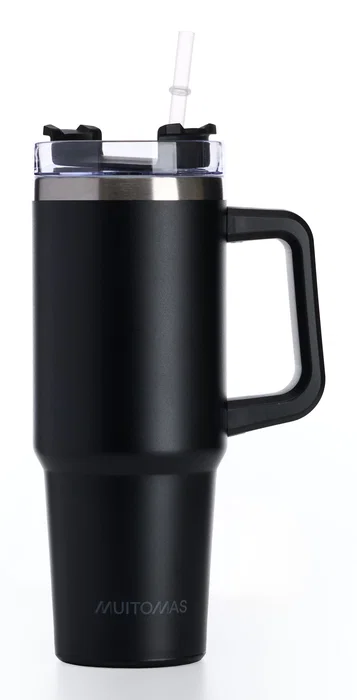 Muitomas TRAVELMUG900BK Taza de viaje con asa 900 ml negro, acero inoxidable de doble pared a prueba de fugas