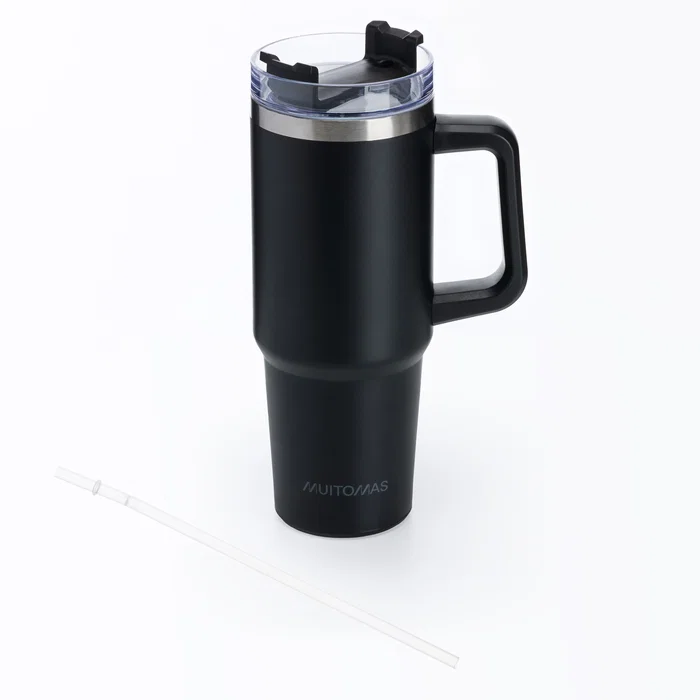 Muitomas TRAVELMUG900BK Taza de viaje con asa 900 ml negro, acero inoxidable de doble pared a prueba de fugas