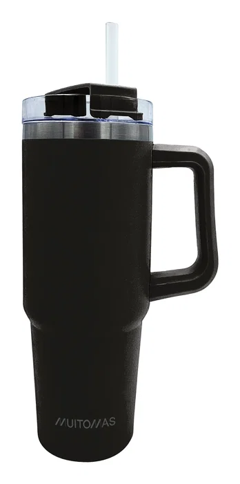 Muitomas TRAVELMUG900BK Taza de viaje con asa 900 ml negro, acero inoxidable de doble pared a prueba de fugas