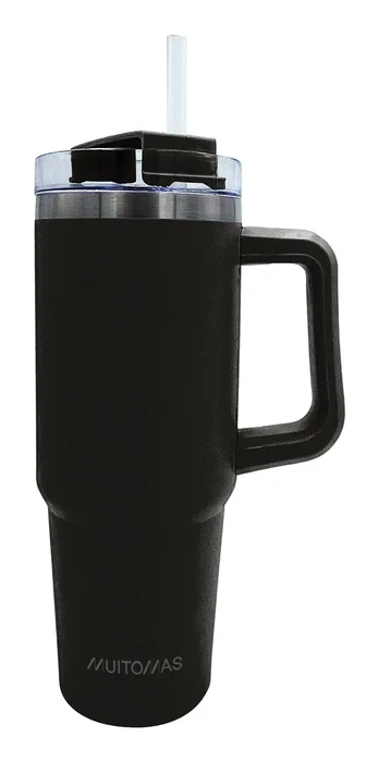 Muitomas TRAVELMUG900BK Taza de viaje con asa 900 ml negro, acero inoxidable de doble pared a prueba de fugas