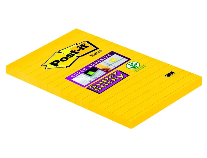 Post-it Bloc de notas adhesivas Super Sticky rayado amarillo ultra 101x152 mm