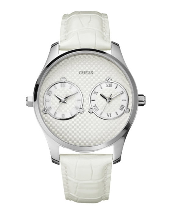 Guess W80043G1 con caja de plata y correa de piel blanca Guess W80043G1 con caja de plata y correa de piel blanca