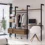 Emuca Kit de soportes para 1 estante de madera, 1 módulo y 1 barra de colgar de longitud 1m Zero, Zamak, Pintado color negro texturizado