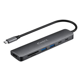 EWENT EW1152 Hub USB-C 7 en 1 HDMI 4K 60Hz Power Delivery 100W Lector Tarjetas SD MicroSD