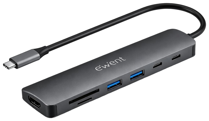 EWENT Docking Station 7 en 1 USB-C EW1152 HDMI 4K 100W Gris
