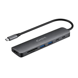 Ewent Ew1152 Docking Station USB-C 7 en 1 Hub Multipuerto con HDMI 4K @60Hz, PD 100W, USB-A 3.2, Lector de Tarjetas SD para Portátil y Smartphone