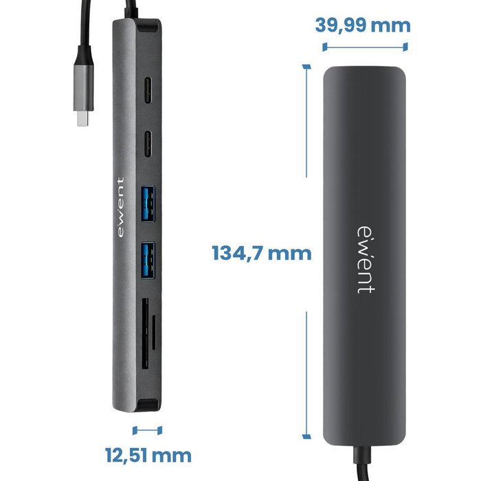 Ewent Ew1152 Docking Station USB-C 7 en 1 Hub Multipuerto con HDMI 4K @60Hz, PD 100W, USB-A 3.2, Lector de Tarjetas SD para Portátil y Smartphone